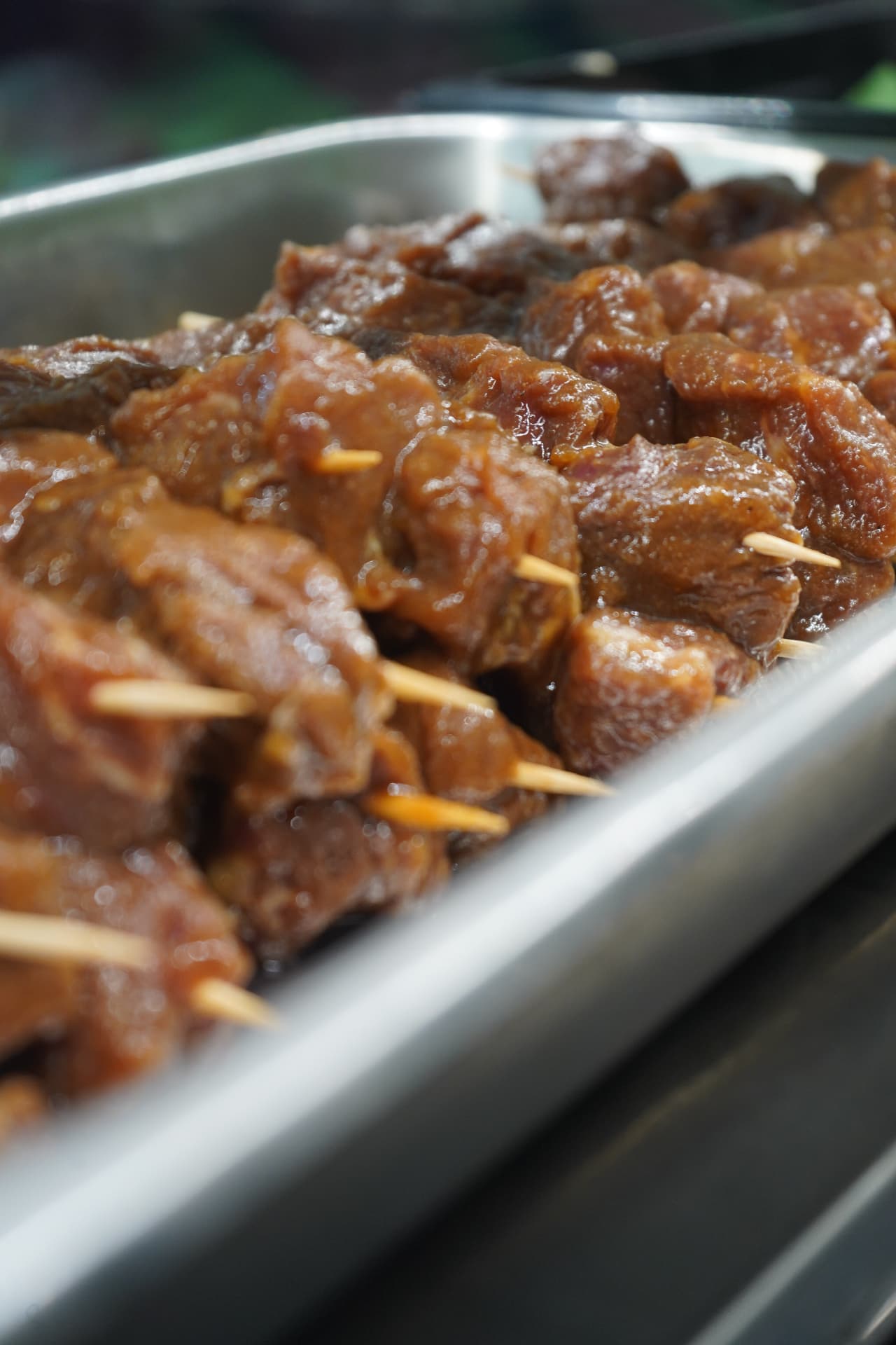 Marinated steak tips ready for the grill at Jerry’s